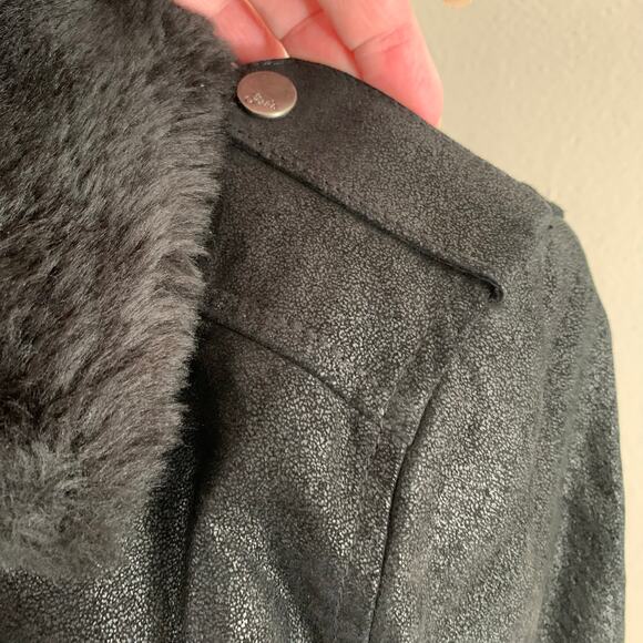 Vintage Levi’s Black Genuine Nubuck Leather Faux Fur Moto Jacket Size L Biker - Picture 11 of 14